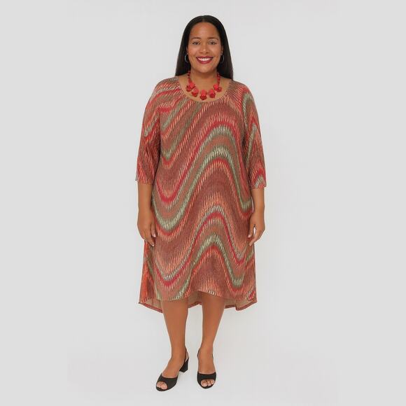 Avenue Plus Size 22/24 High-Low Jersey Knit Dress‎ – Red & Olive Zigzag Print - Picture 1 of 11